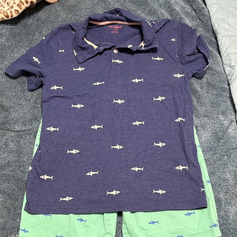 Cat & Jack Blue Shark Pattern Kids Polo Set